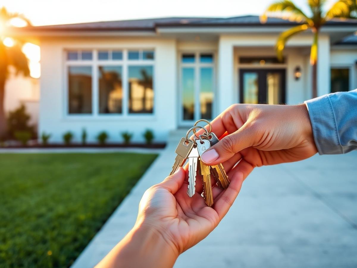 Handing over house keys in front of a Florida home